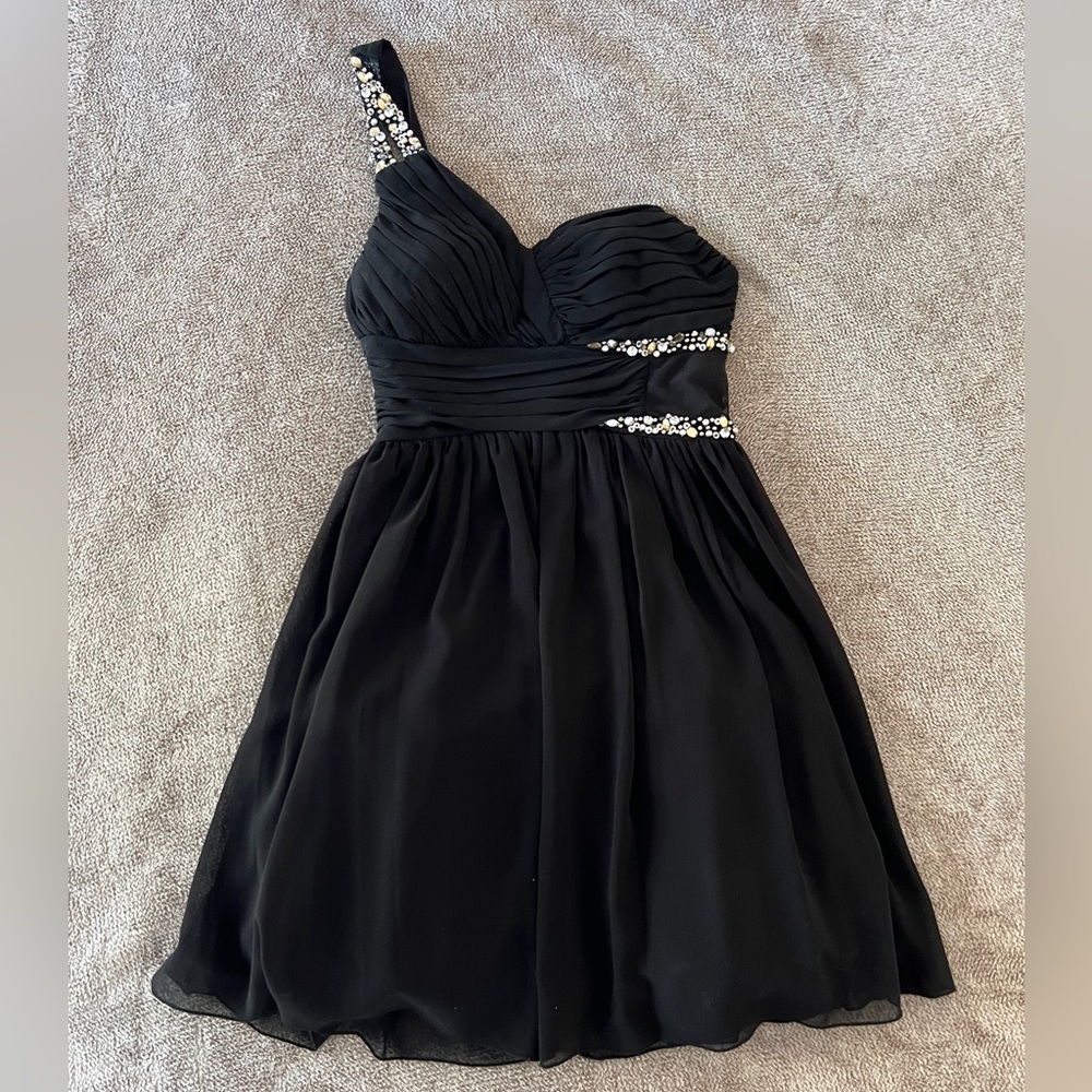 City Triangles Black One-Shoulder Fit and Flare Dress